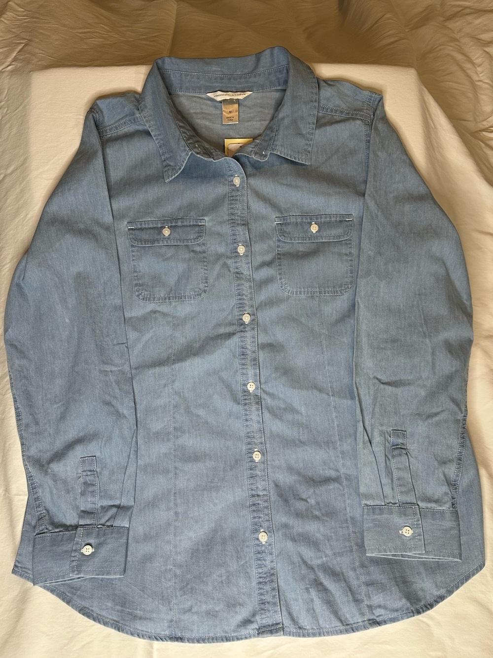 NWT Christopher & Banks Chambray Button Down Shirt Light Wash Denim Look M